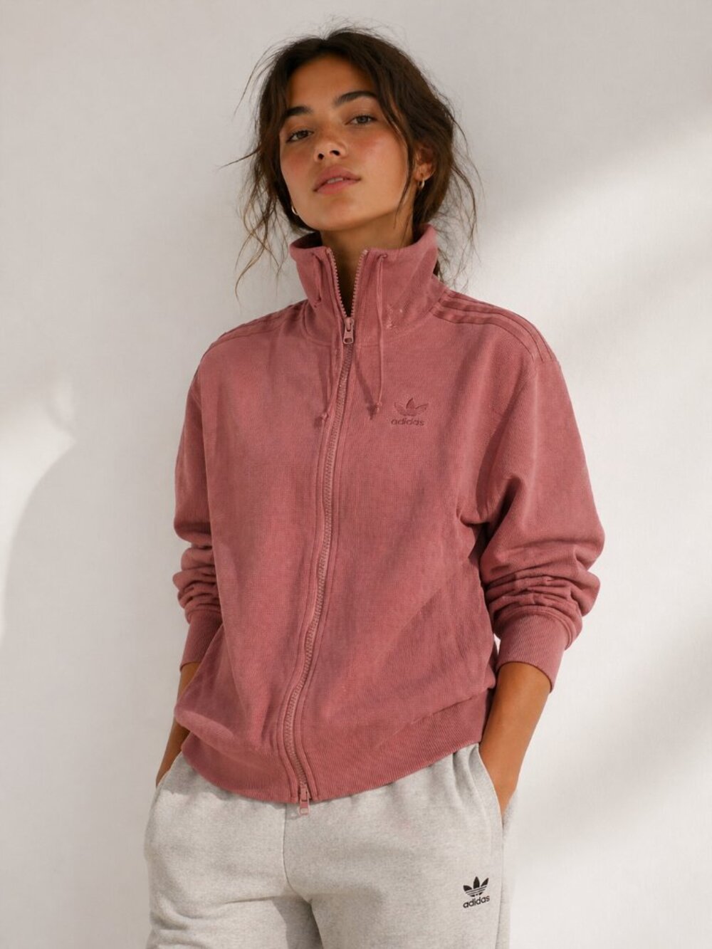 Adidas Women's Dusty Rose Cotton Zip-Up Track Jacket, XXS-S